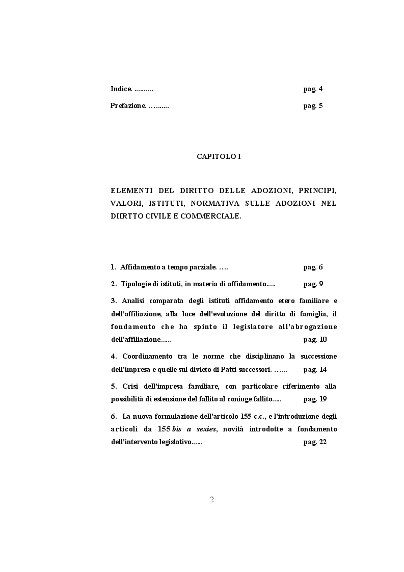 Indice della tesi: Le adozioni nel diritto di famiglia: Profilo giuridico-fiscale, commerciale., Pagina 1