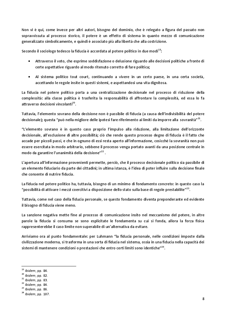 Estratto dalla tesi: Fiducia, legittimazione ed ubbidienza. Max Weber e Niklas Luhmann
