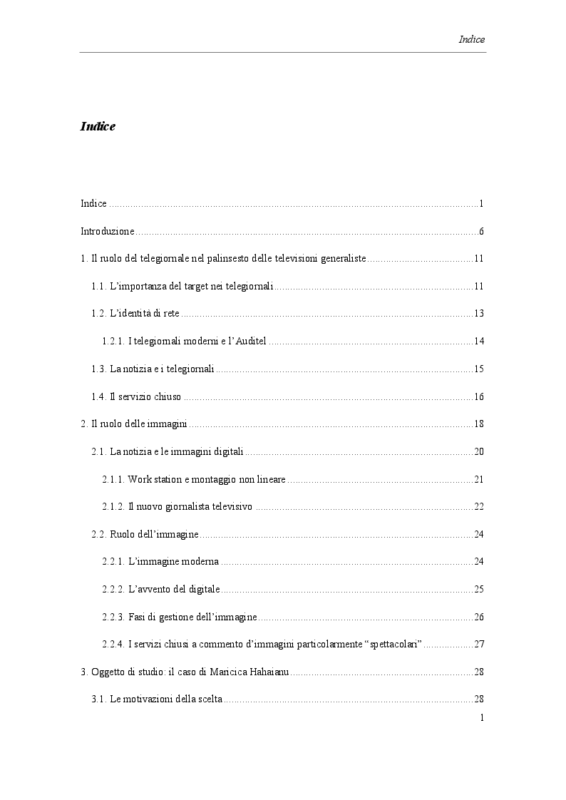 Indice della tesi: I criteri di notiziabilità: il caso di Maricica Hahaianu, Pagina 1
