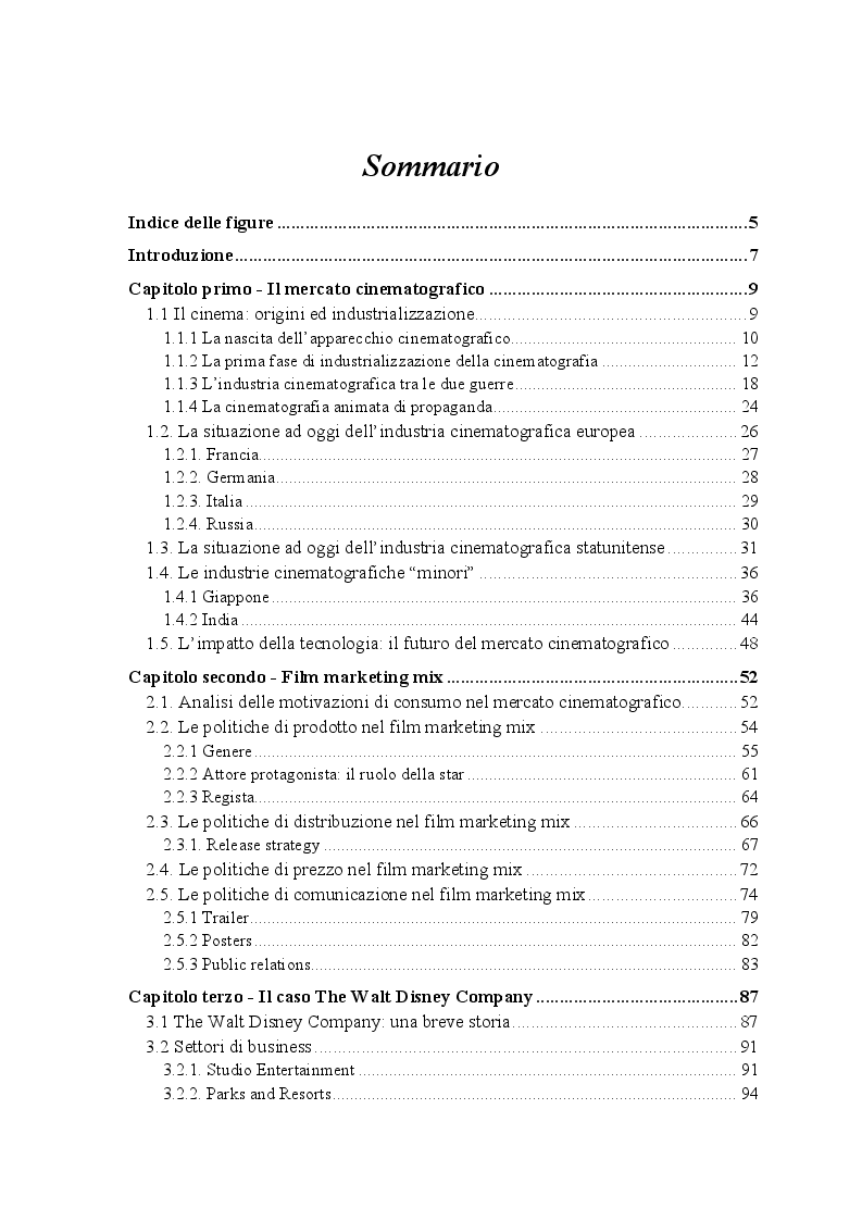 Indice della tesi: Integrated Marketing Communications nel mercato cinematografico: il caso The Walt Disney Company, Pagina 1
