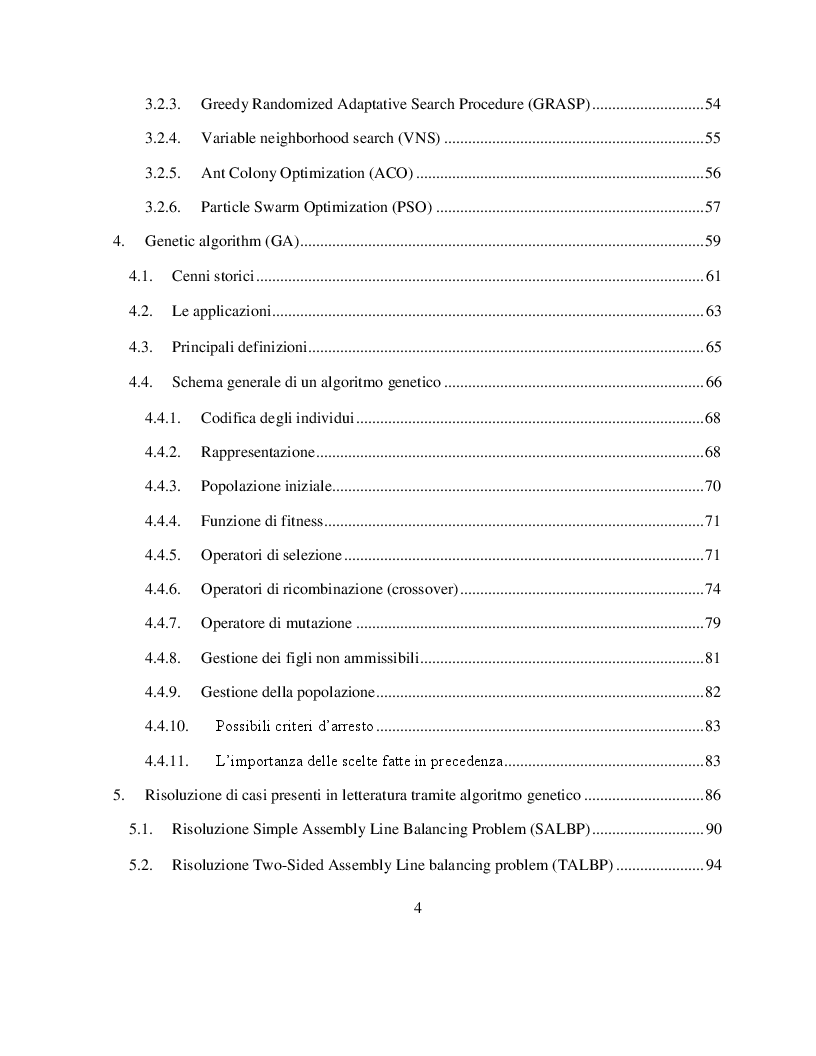 Indice della tesi: Bilanciamento di una linea di assemblaggio Two-sided utilizzando un algoritmo genetico, Pagina 2