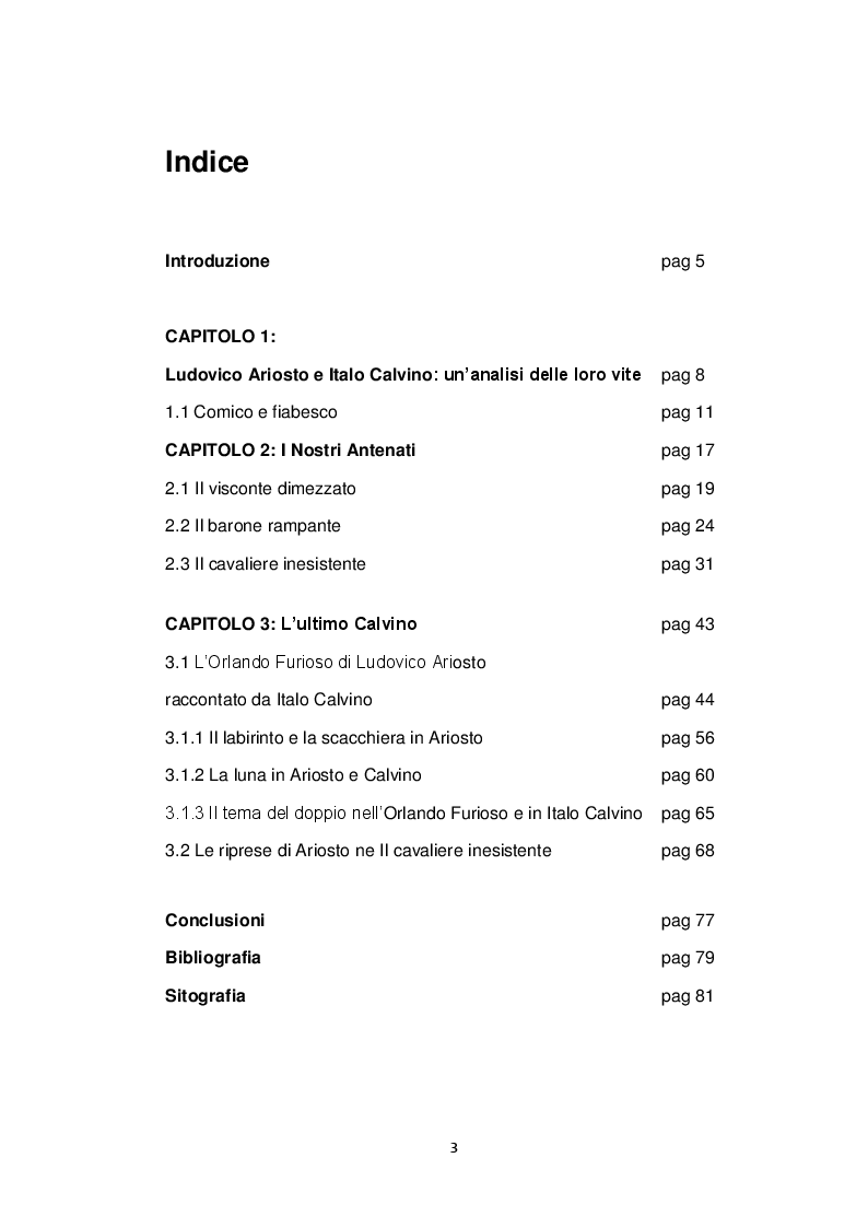 Indice della tesi: Italo Calvino lettore dell'Ariosto, Pagina 1
