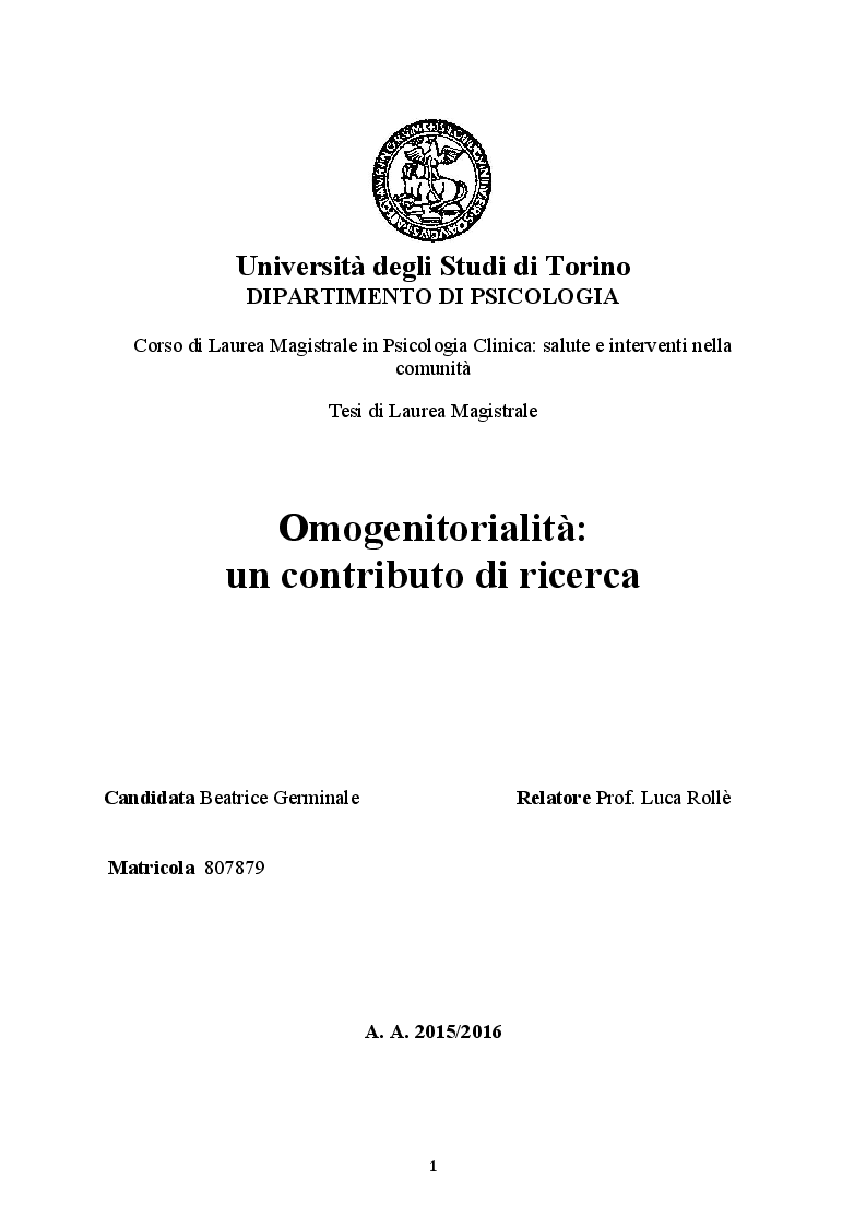 Anteprima della tesi: Omogenitorialità: un contributo di ricerca, Pagina 1