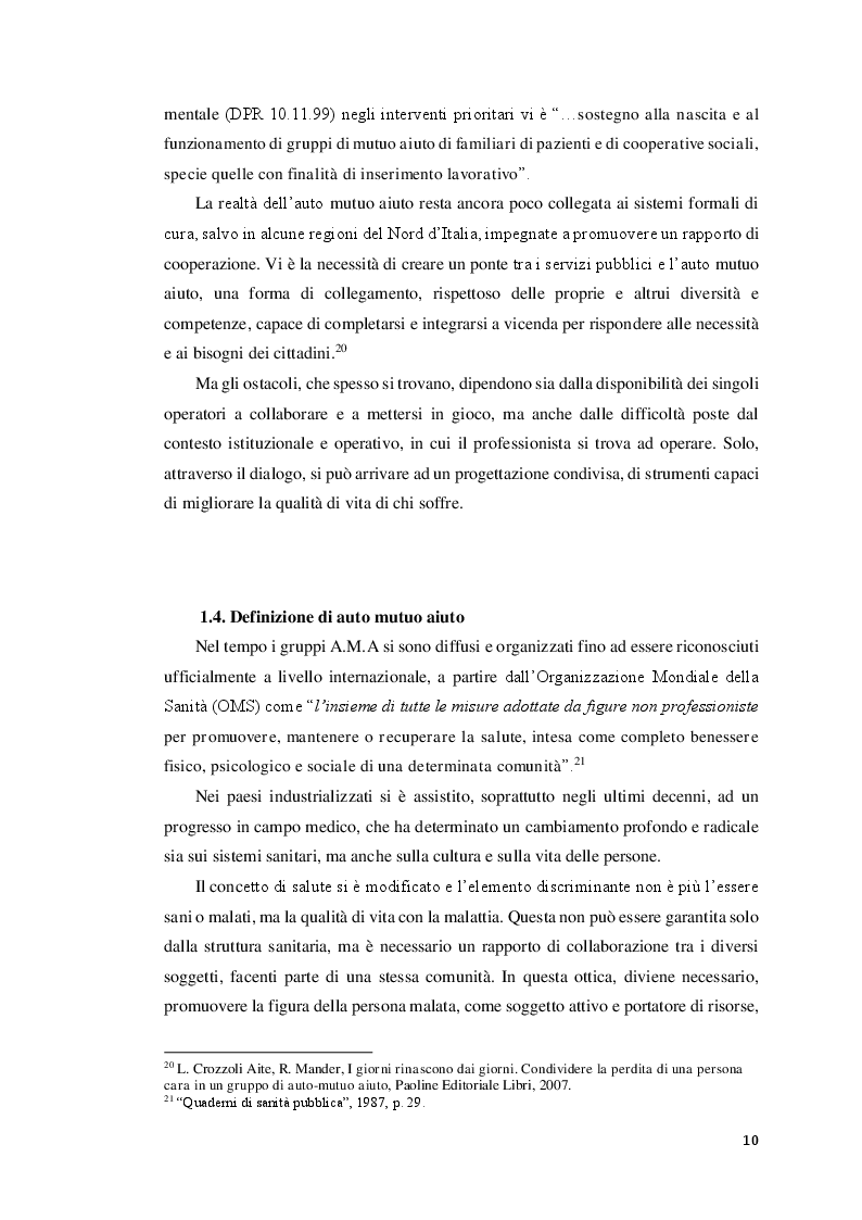 Estratto dalla tesi: L'auto mutuo aiuto: una nuova frontiera di lavoro per l'assistente sociale