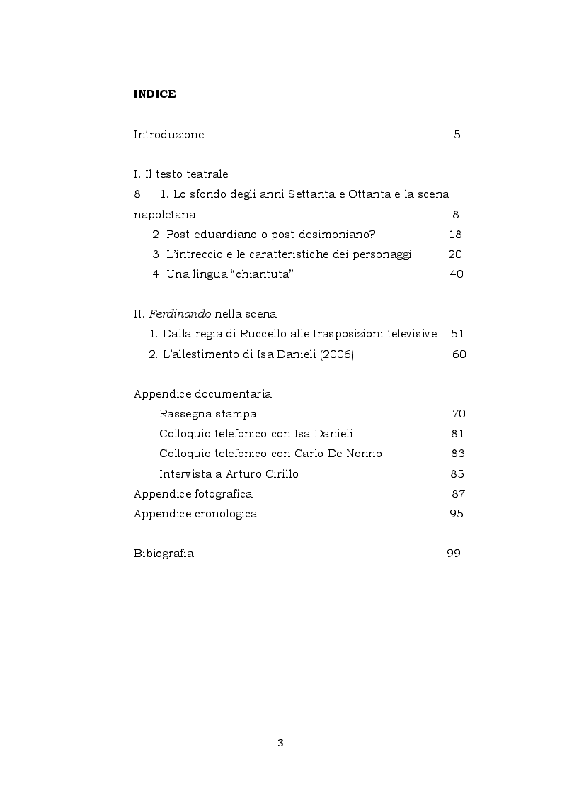 Indice della tesi: Ferdinando di Annibale Ruccello nella messa in scena di Isa Danieli, 2006, Pagina 1