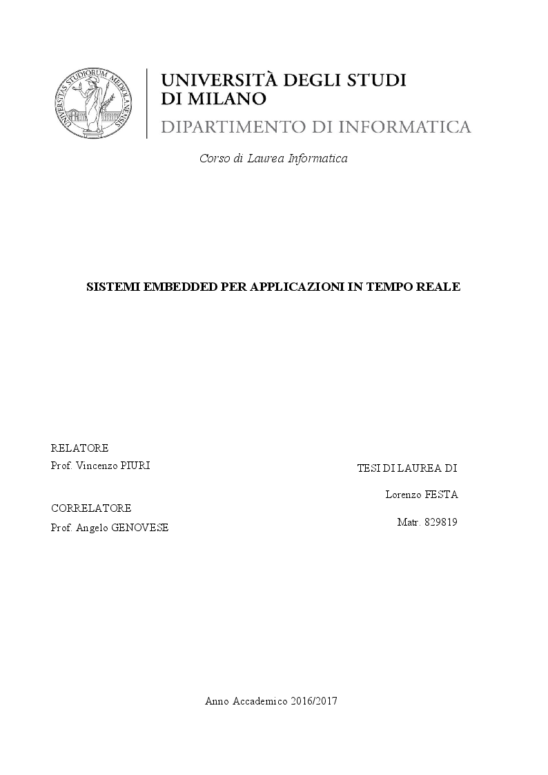 Anteprima della tesi: Sistemi embedded per applicazioni in tempo reale, Pagina 1