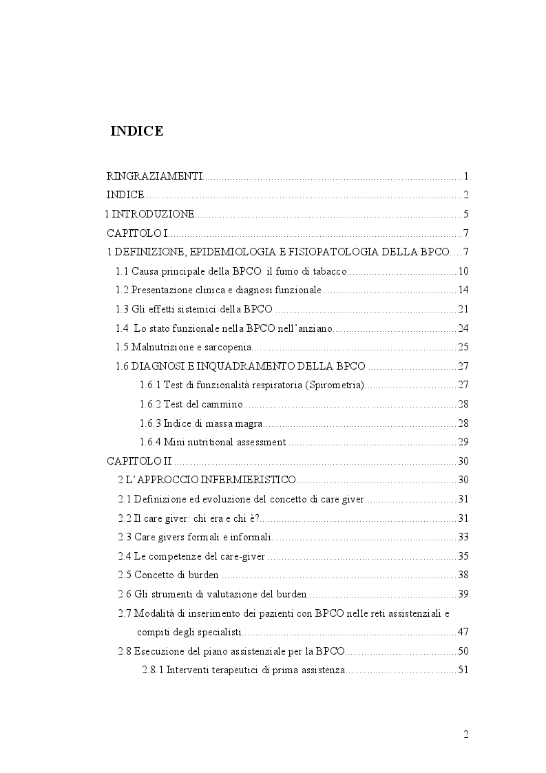 Indice della tesi: Monitoraggio multiparametrico remoto nei pazienti con BPCO: valutazione dell'impatto sulla qualità della vita e sulla soddisfazione del paziente, Pagina 1