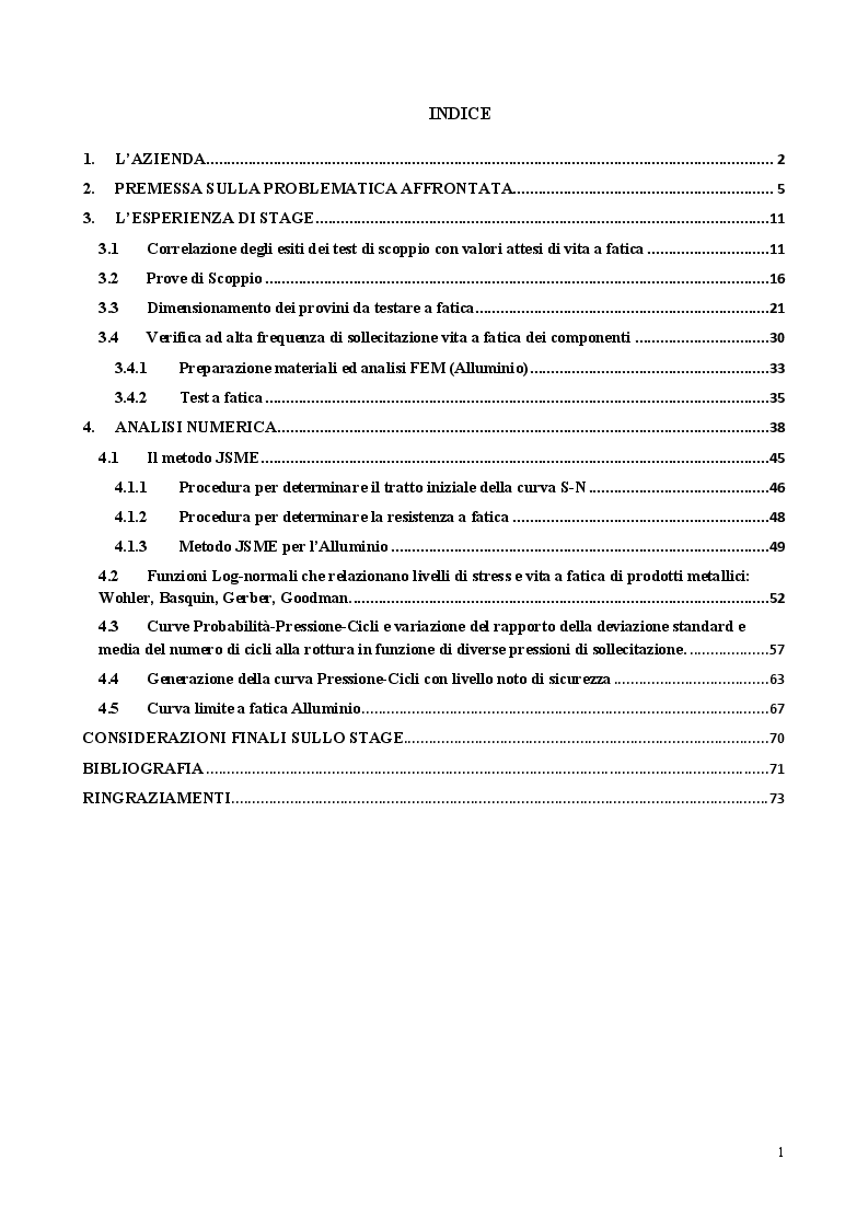 Indice della tesi: Individuazione e verifica di procedimenti sperimentali per componenti oleodinamici, Pagina 1