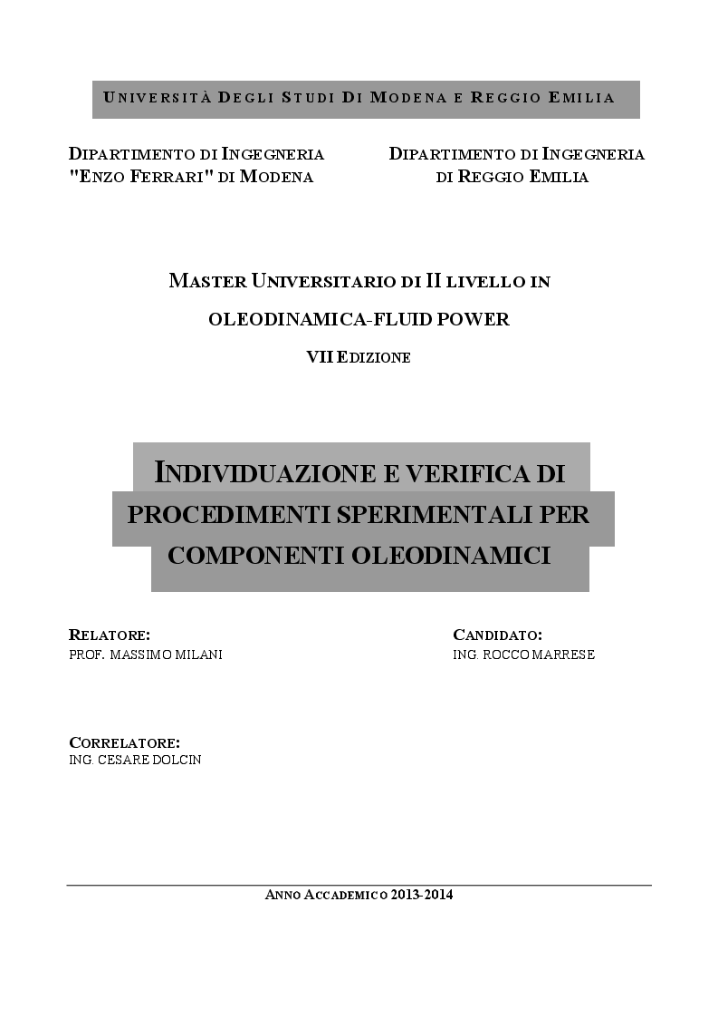 Anteprima della tesi: Individuazione e verifica di procedimenti sperimentali per componenti oleodinamici, Pagina 1