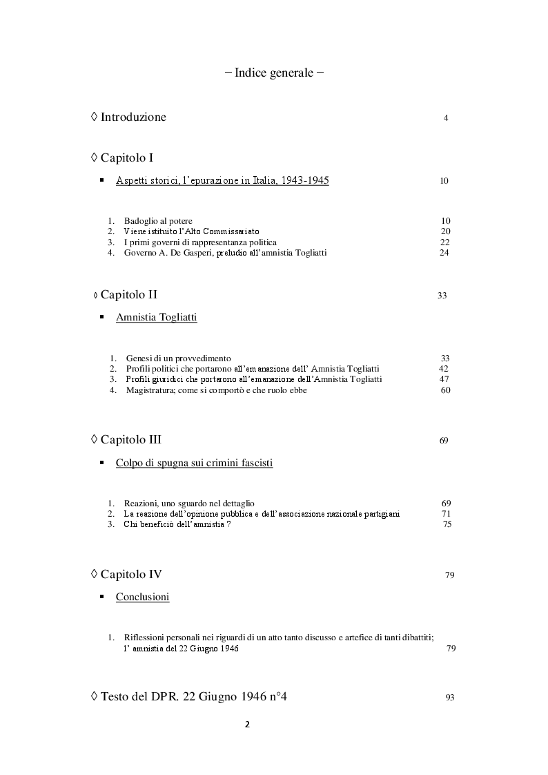 Indice della tesi: Amnistia Togliatti, Pagina 1