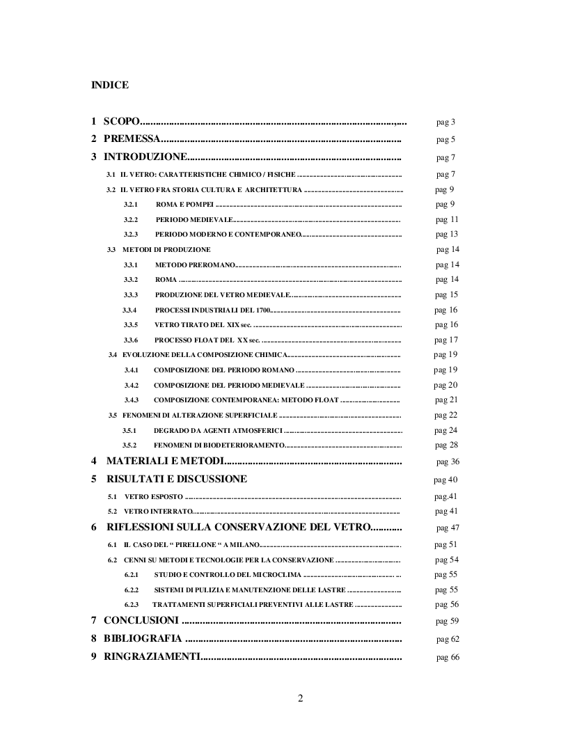 Indice della tesi: Il vetro contemporaneo nei beni culturali architettonici evoluzione, deterioramento e conservazione, Pagina 1