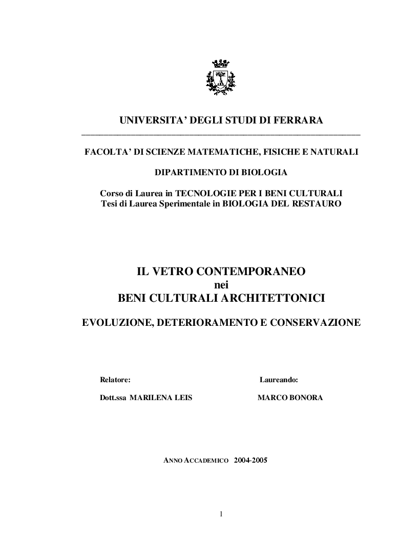 Anteprima della tesi: Il vetro contemporaneo nei beni culturali architettonici evoluzione, deterioramento e conservazione, Pagina 1