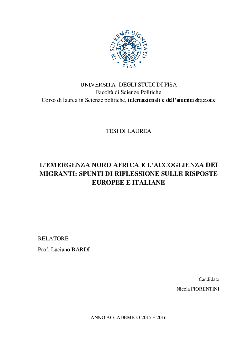 Anteprima della tesi: L'emergenza Nord Africa e l'accoglienza dei migranti: spunti di riflessione sulle risposte europee e italiane, Pagina 1