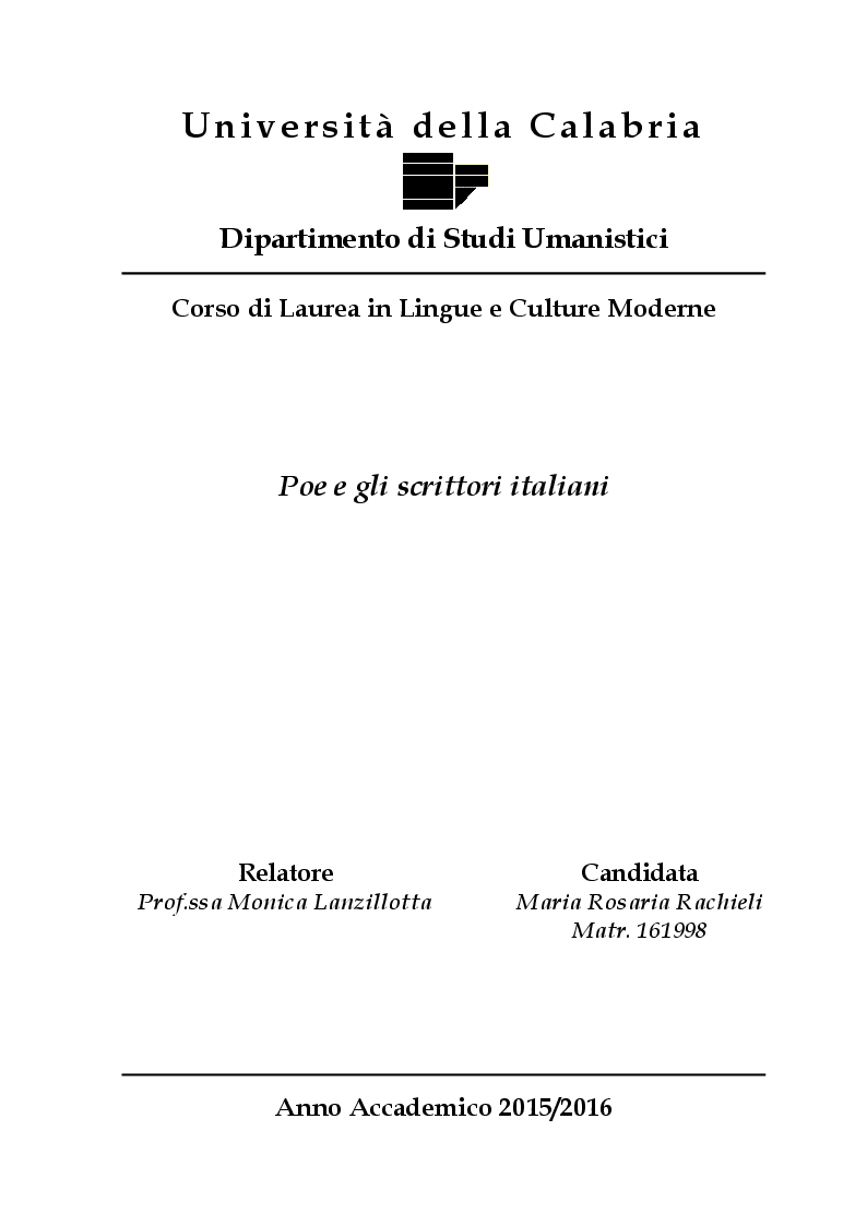 Anteprima della tesi: Poe e gli scrittori italiani, Pagina 1