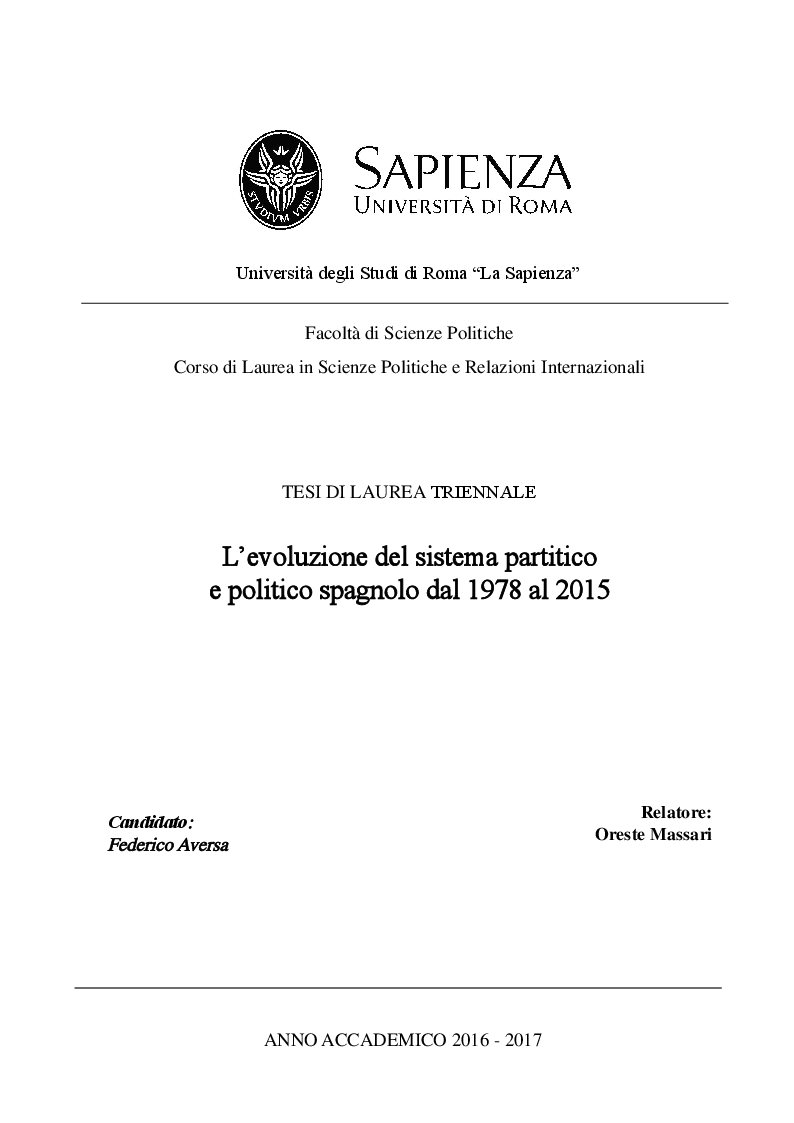 Anteprima della tesi: L’evoluzione del sistema partitico e politico spagnolo dal 1978 al 2015, Pagina 1
