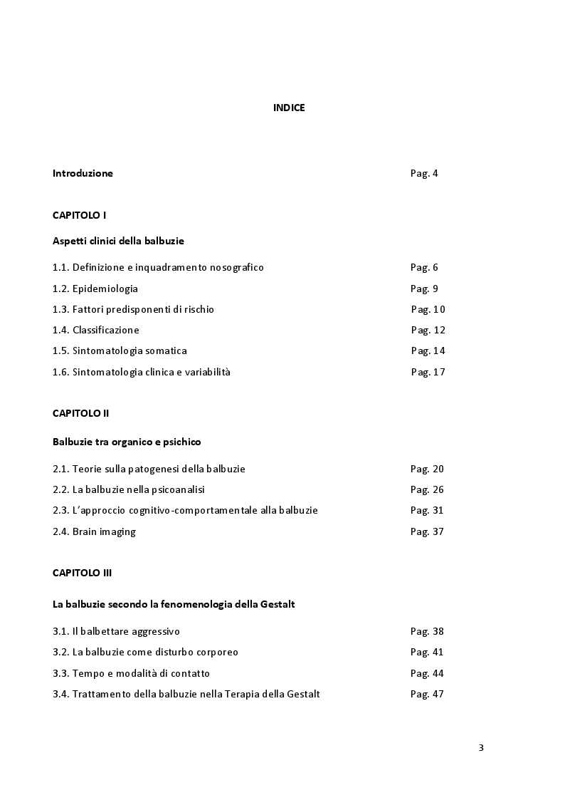 Indice della tesi: ''Parole in trappola'' - scacco alla balbuzie con l'approccio gestaltico ed analitico transazionale, Pagina 1