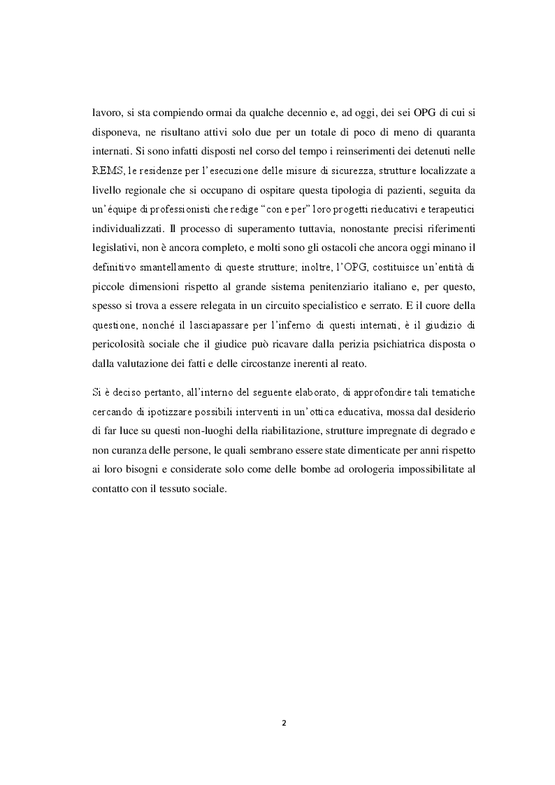 Anteprima della tesi: La riforma della sanità penitenziaria: il superamento dell'ospedale psichiatrico giudiziario e le prospettive pedagogico-educative, Pagina 3