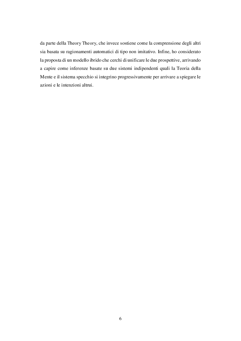 Anteprima della tesi: Teoria della Mente e Neuroni Specchio. Due spiegazioni all'intersoggettività, Pagina 3