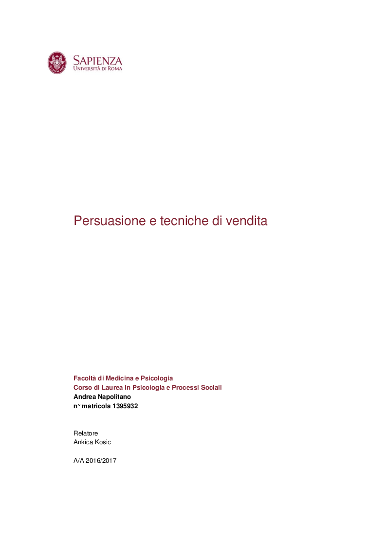 Anteprima della tesi: Persuasione e tecniche di vendita, Pagina 1