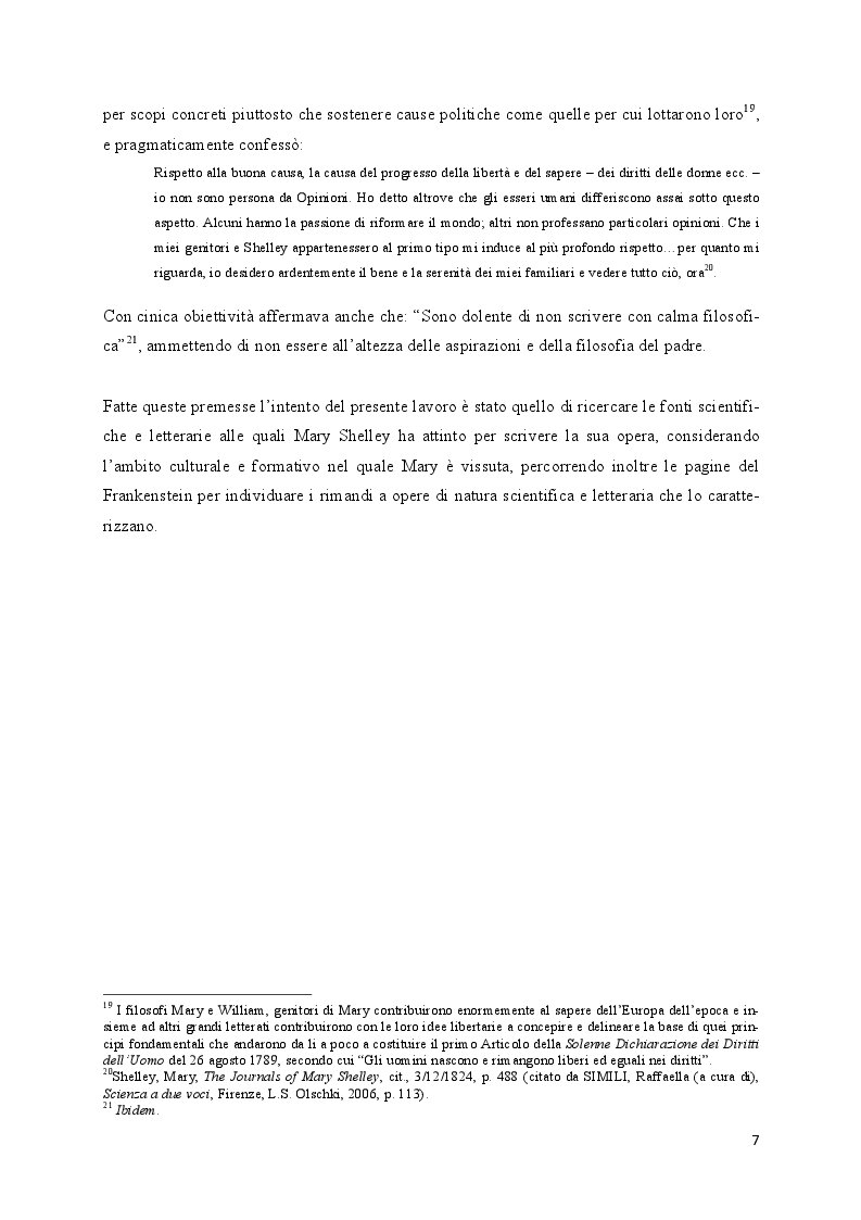 Anteprima della tesi: Mary Shelley: le fonti alle origini del Frankenstein, Pagina 6