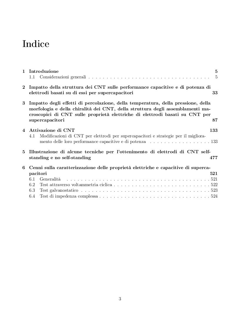 Indice della tesi: Impatto dei parametri strutturali e chimici sulle proprietà capacitive di nanotubi di carbonio, Pagina 1