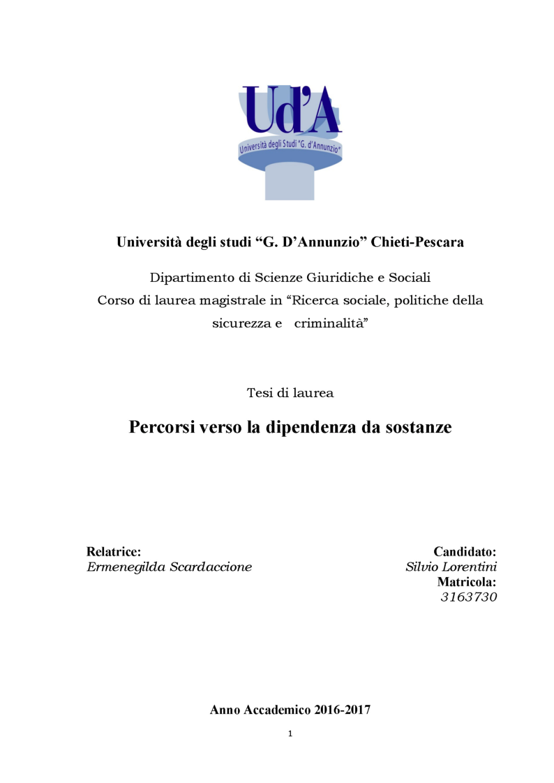 Anteprima della tesi: Percorsi verso la dipendenza da sostanze, Pagina 1