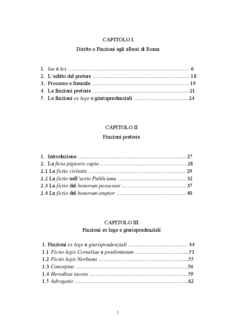 Indice della tesi: Fictio iuris, Pagina 1