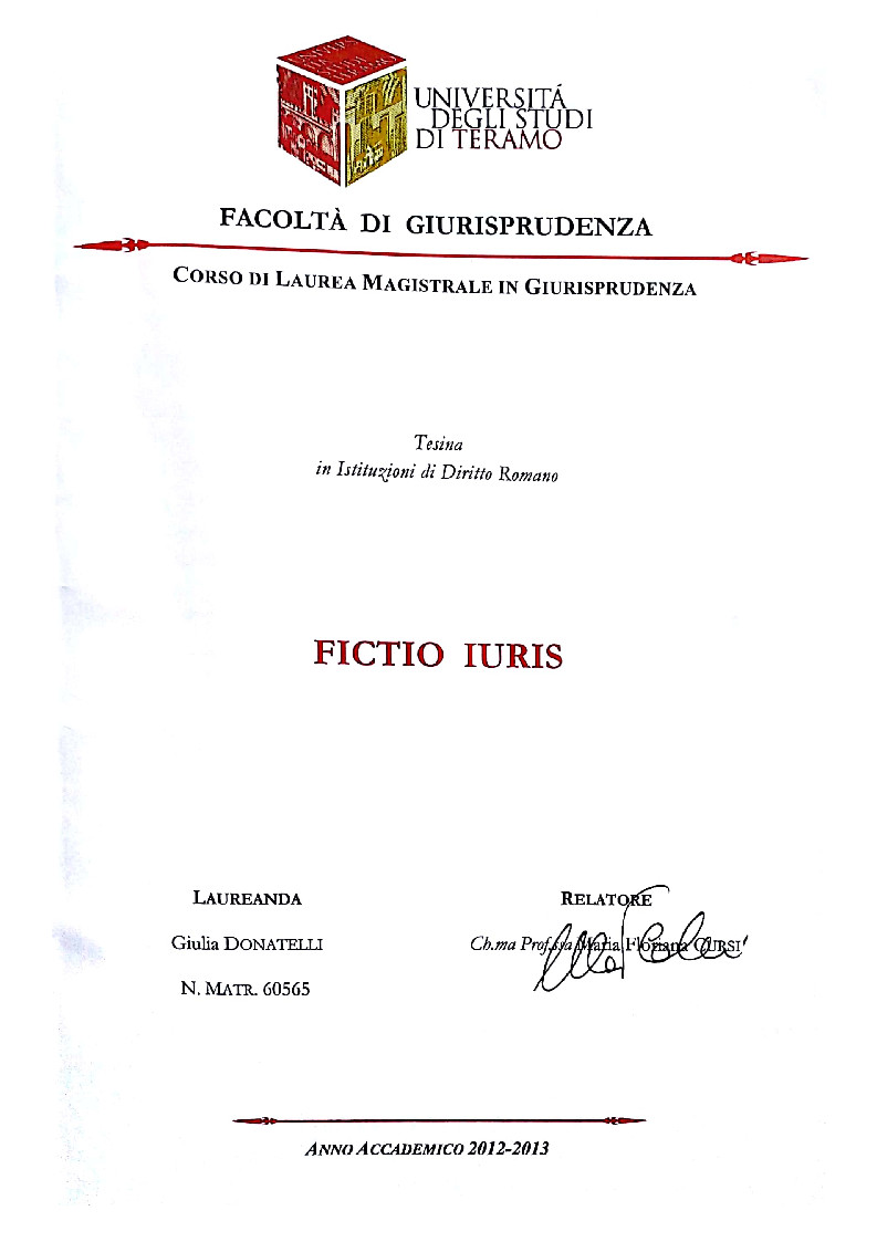 Anteprima della tesi: Fictio iuris, Pagina 1