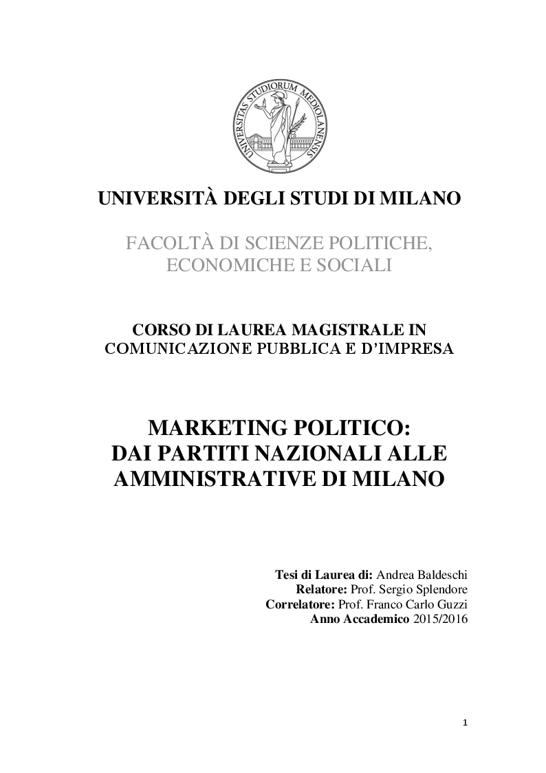 Anteprima della tesi: Marketing Politico: dai partiti nazionali alle amministrative di Milano, Pagina 1