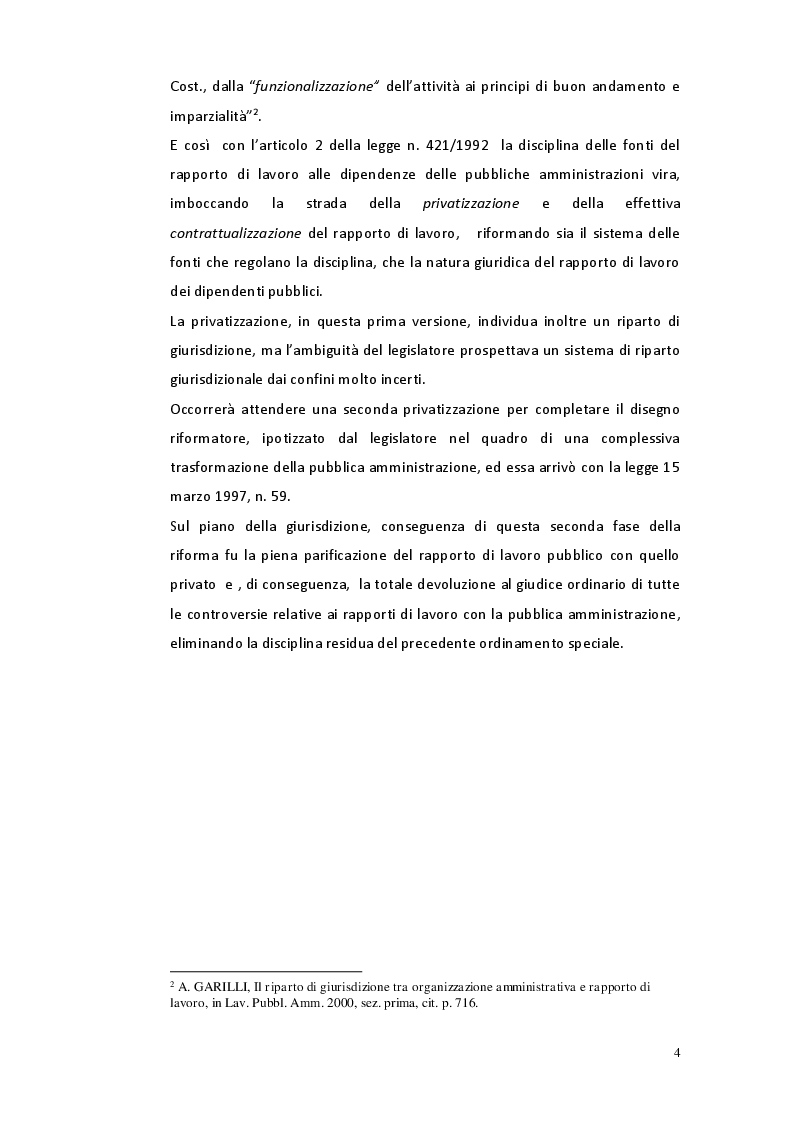 Anteprima della tesi: Il riparto di giurisdizione nel pubblico impiego, Pagina 3