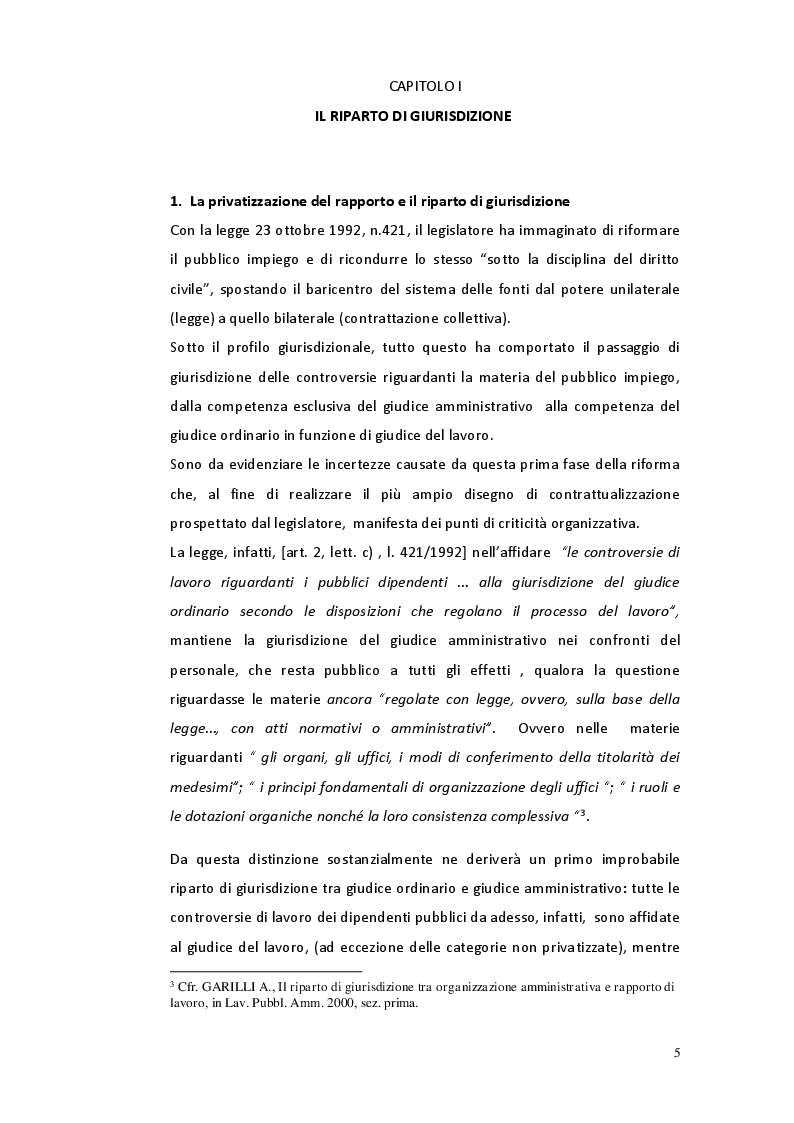 Anteprima della tesi: Il riparto di giurisdizione nel pubblico impiego, Pagina 4