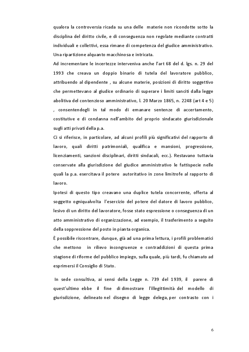 Anteprima della tesi: Il riparto di giurisdizione nel pubblico impiego, Pagina 5