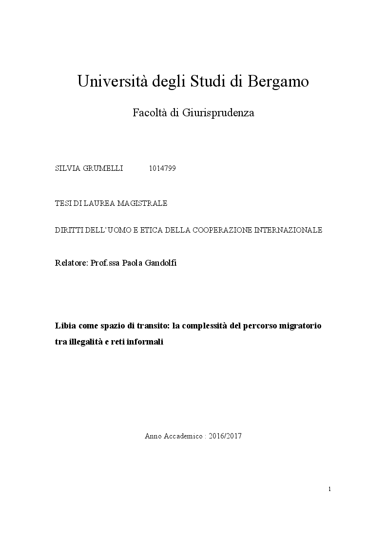 Anteprima della tesi: Libia come spazio di transito: la complessità del percorso migratorio, Pagina 1