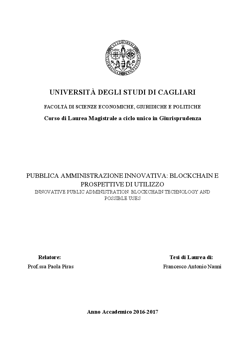 Anteprima della tesi: Pubblica amministrazione innovativa: Blockchain e prospettive di utilizzo , Pagina 1