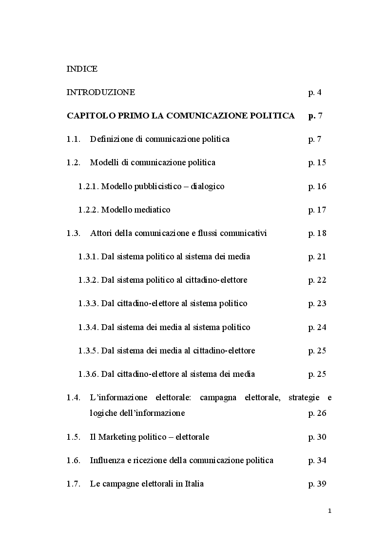 Indice della tesi: La comunicazione politica: PD e M5S. Un confronto tra i tweet di Renzi e di Di Maio (2014-2016), Pagina 1
