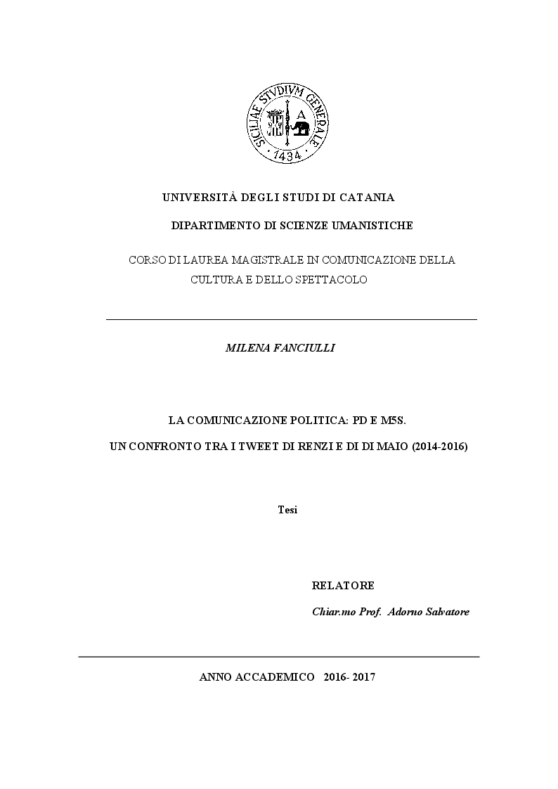 Anteprima della tesi: La comunicazione politica: PD e M5S. Un confronto tra i tweet di Renzi e di Di Maio (2014-2016), Pagina 1
