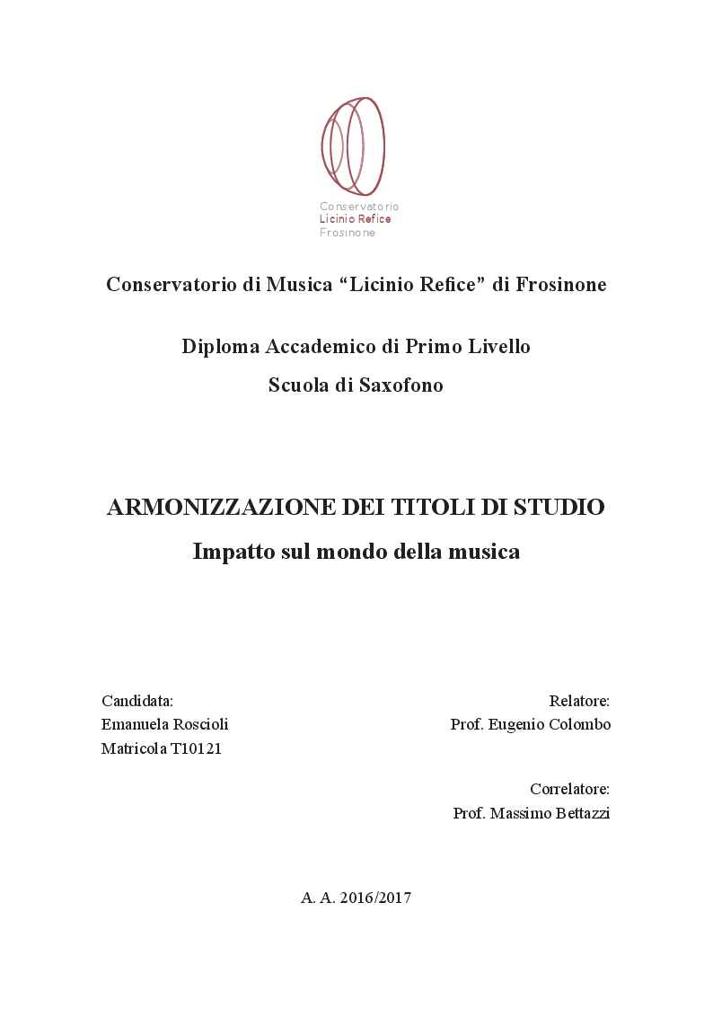 Anteprima della tesi: Armonizzazione dei titoli di studio. Impatto sul mondo della musica, Pagina 1