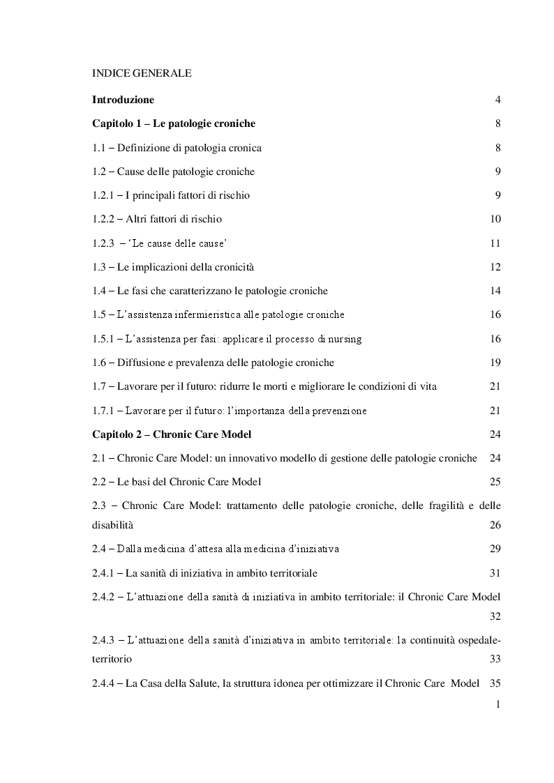 Indice della tesi: Chronic Care Model: un approccio assistenziale integrato, Pagina 1