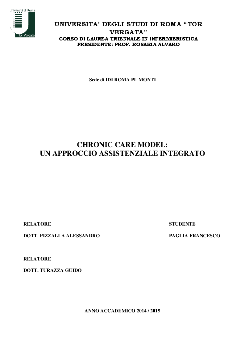 Anteprima della tesi: Chronic Care Model: un approccio assistenziale integrato, Pagina 1