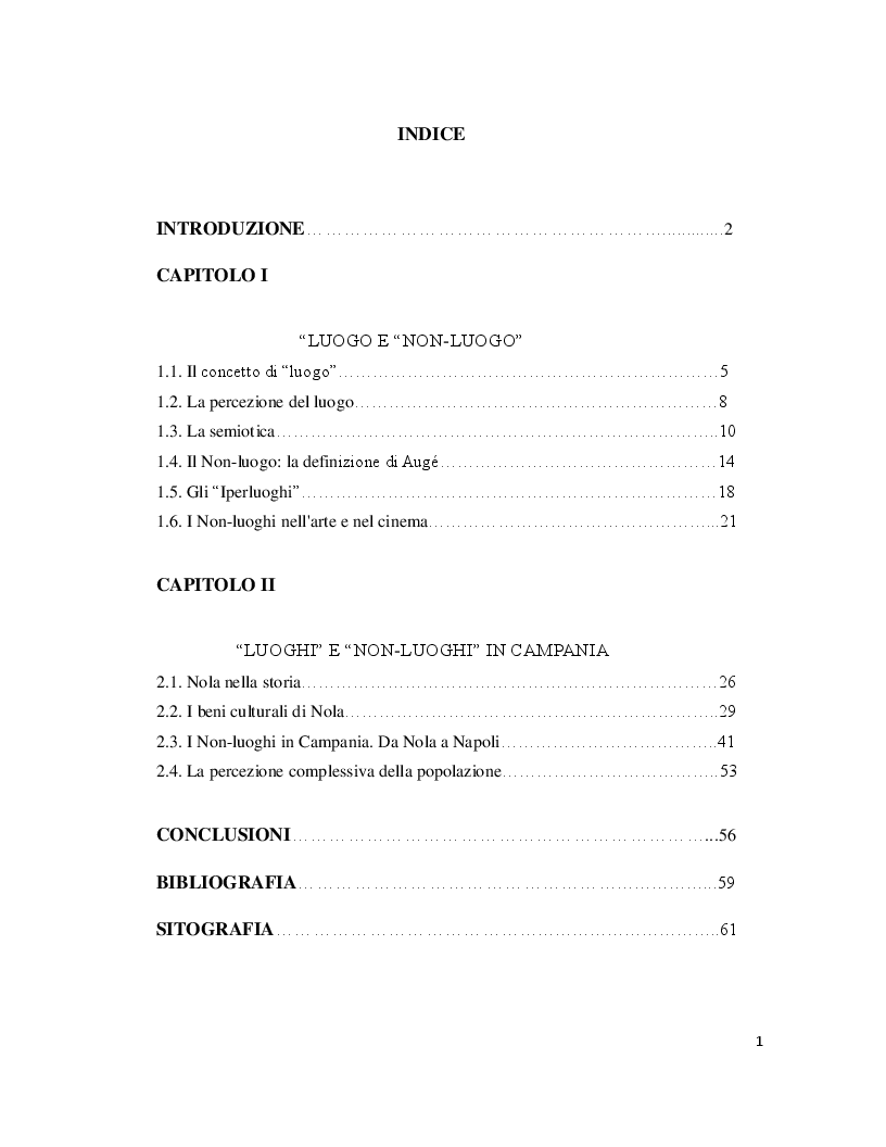 Indice della tesi: Luoghi e Non-Luoghi, espressioni della cultura. Da Napoli a Nola, Pagina 1