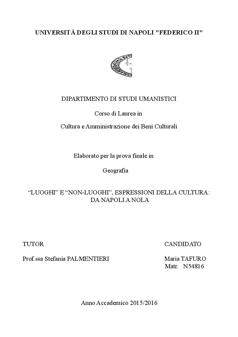 Anteprima della tesi: Luoghi e Non-Luoghi, espressioni della cultura. Da Napoli a Nola, Pagina 1