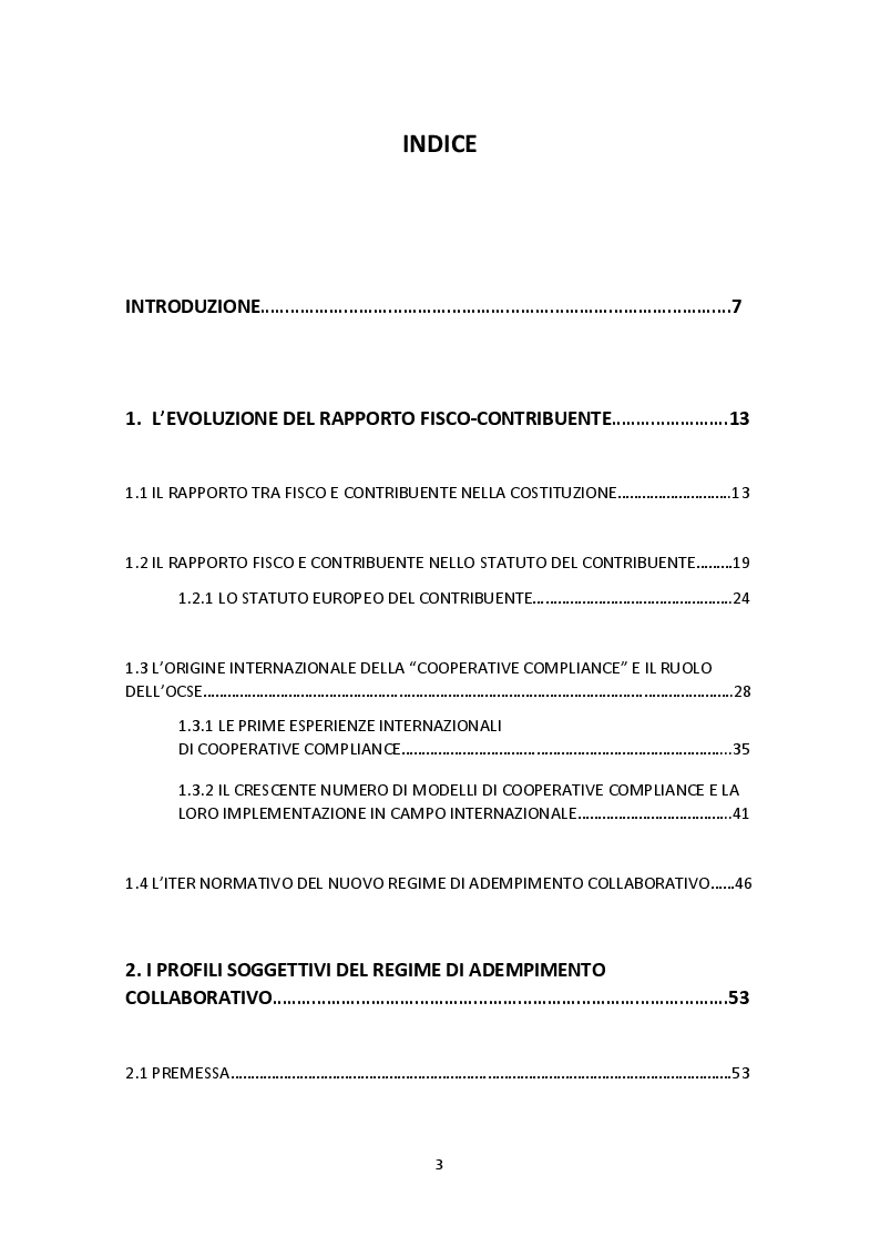 Indice della tesi: Il nuovo regime di adempimento collaborativo, Pagina 1