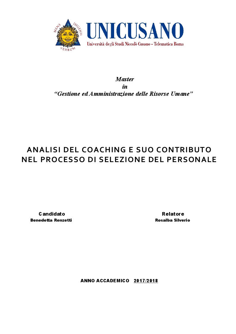 Anteprima della tesi: Analisi del coaching e suo contributo nel processo di selezione del personale, Pagina 1