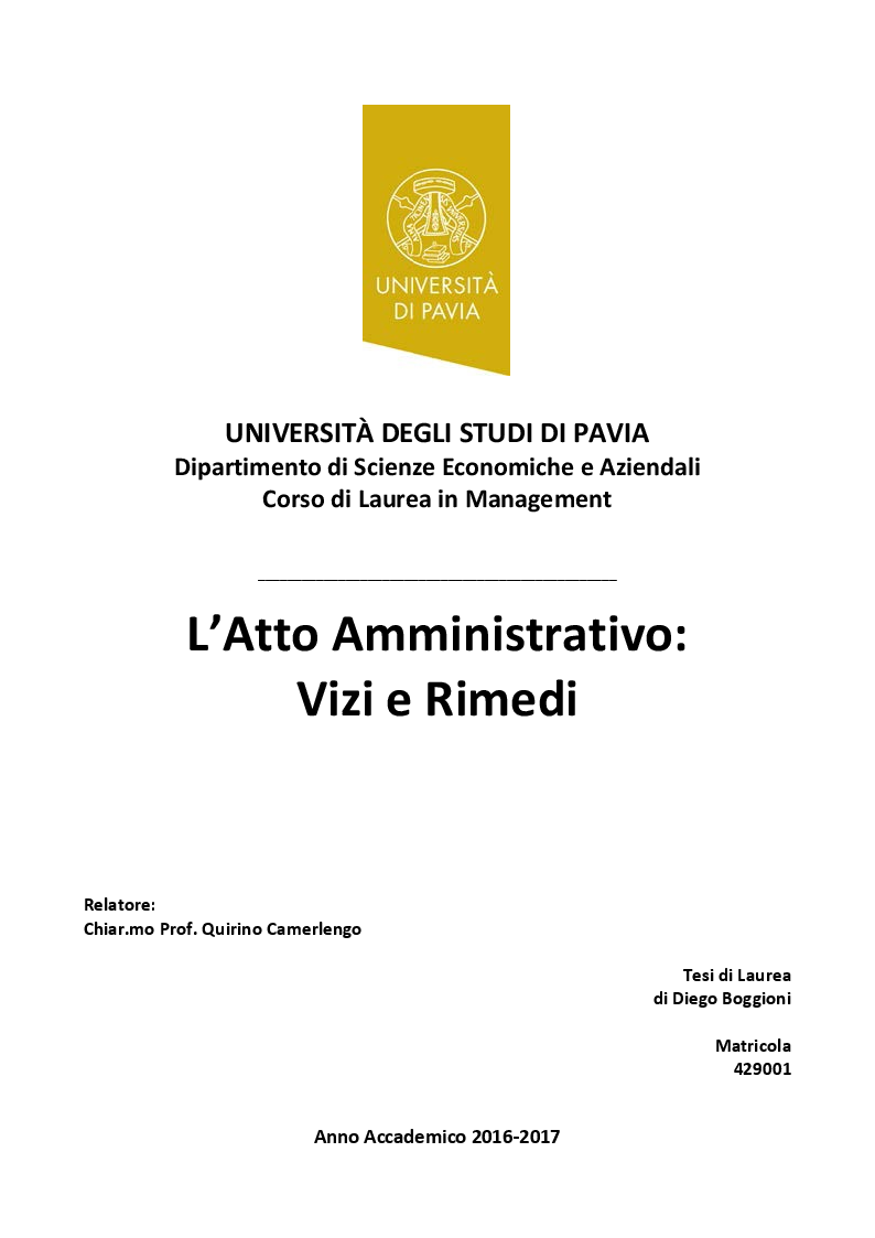 Anteprima della tesi: L’Atto Amministrativo: Vizi e Rimedi, Pagina 1