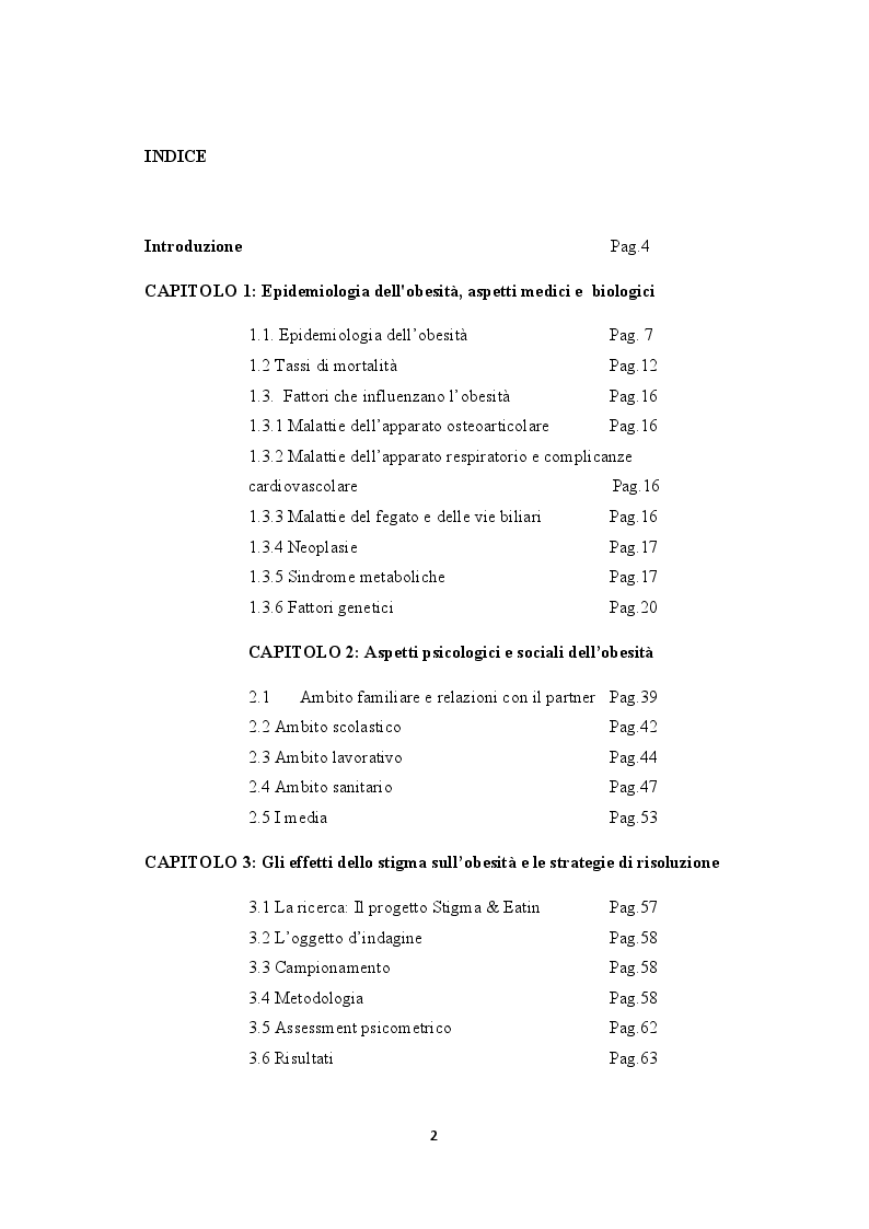 Indice della tesi: Weight bias e stigma nell’obesità: aspetti psicologici e ambiti d’intervento, Pagina 1