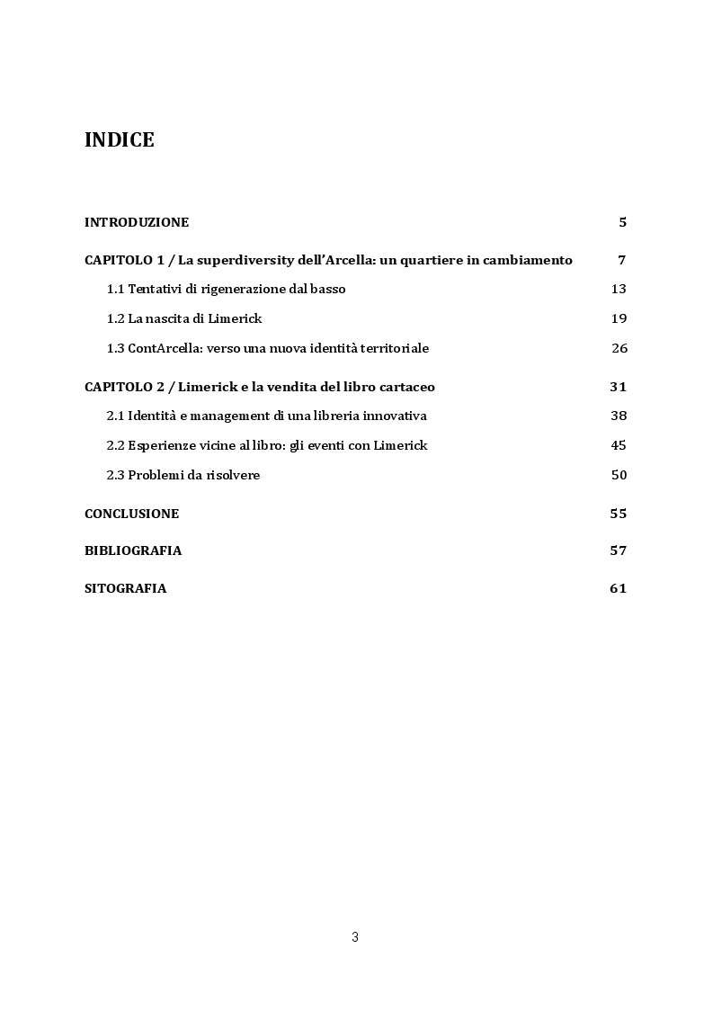 Indice della tesi: Rigenerazione urbana ed editoria: la libreria Limerick nel quartiere Arcella di Padova, Pagina 1