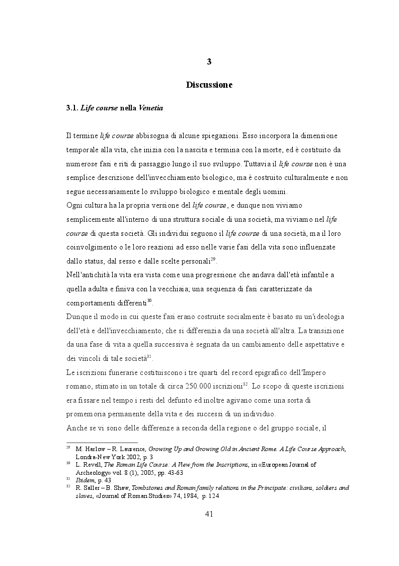 Estratto dalla tesi: "Life course" nelle iscrizioni latine della Venetia