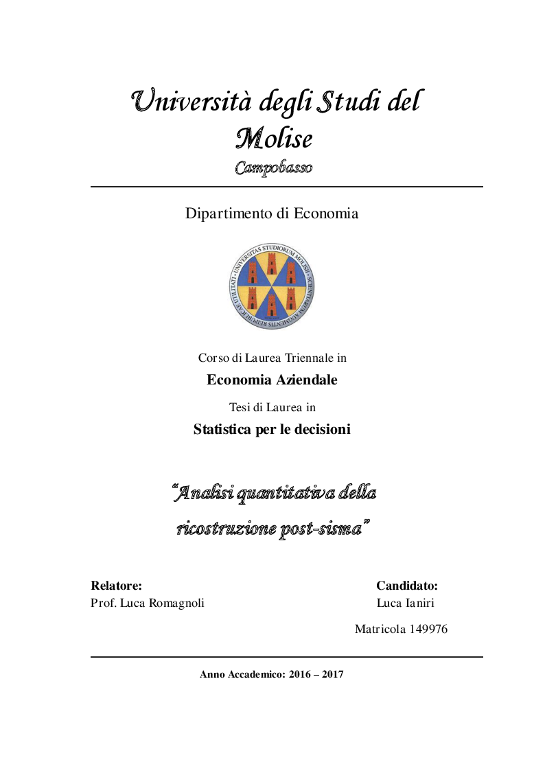 Anteprima della tesi: Analisi quantitativa della ricostruzione post-sisma , Pagina 1