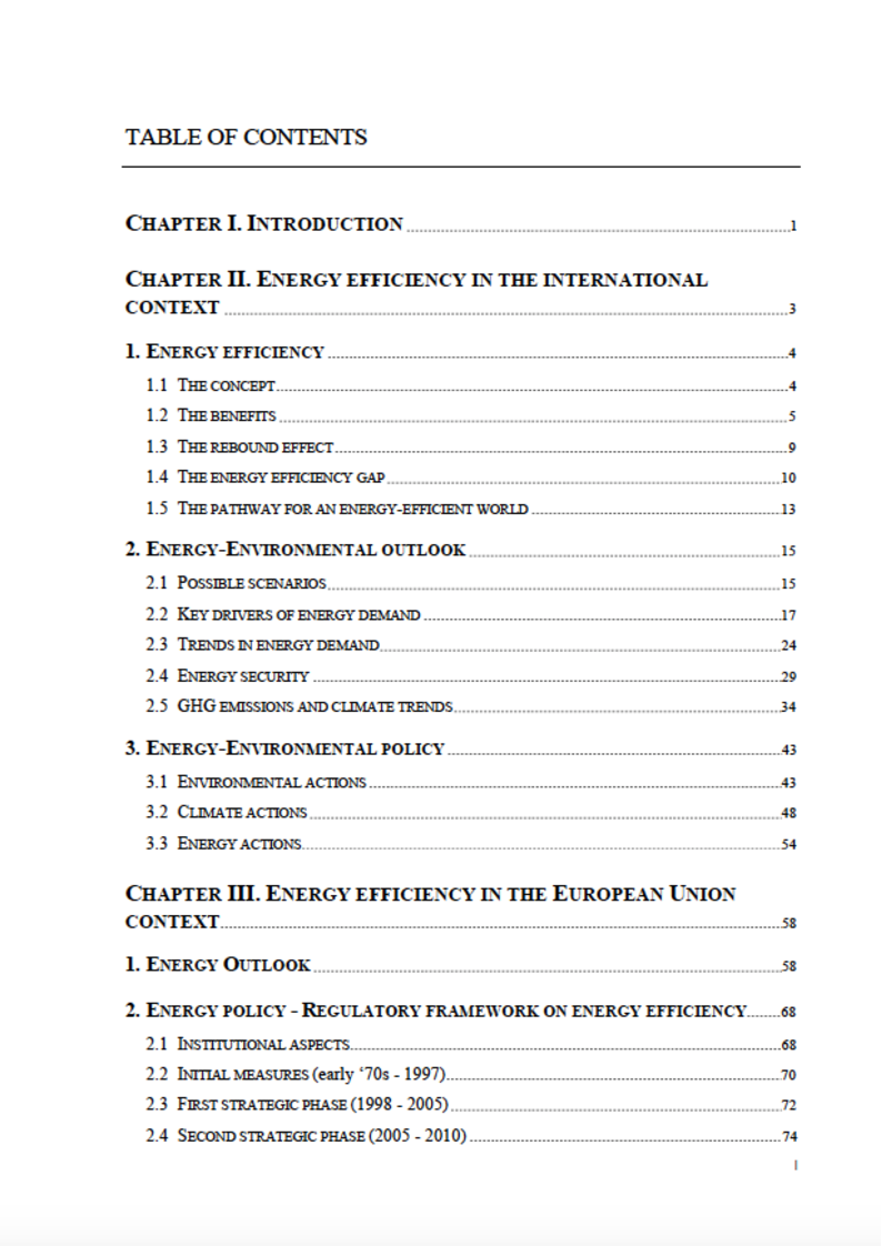 Indice della tesi: The role of energy efficiency for a secure, competitive and sustainable energy, Pagina 1