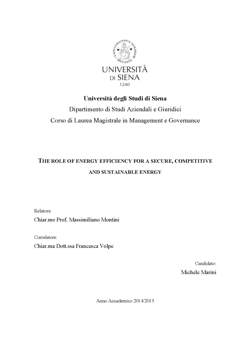 Anteprima della tesi: The role of energy efficiency for a secure, competitive and sustainable energy, Pagina 1